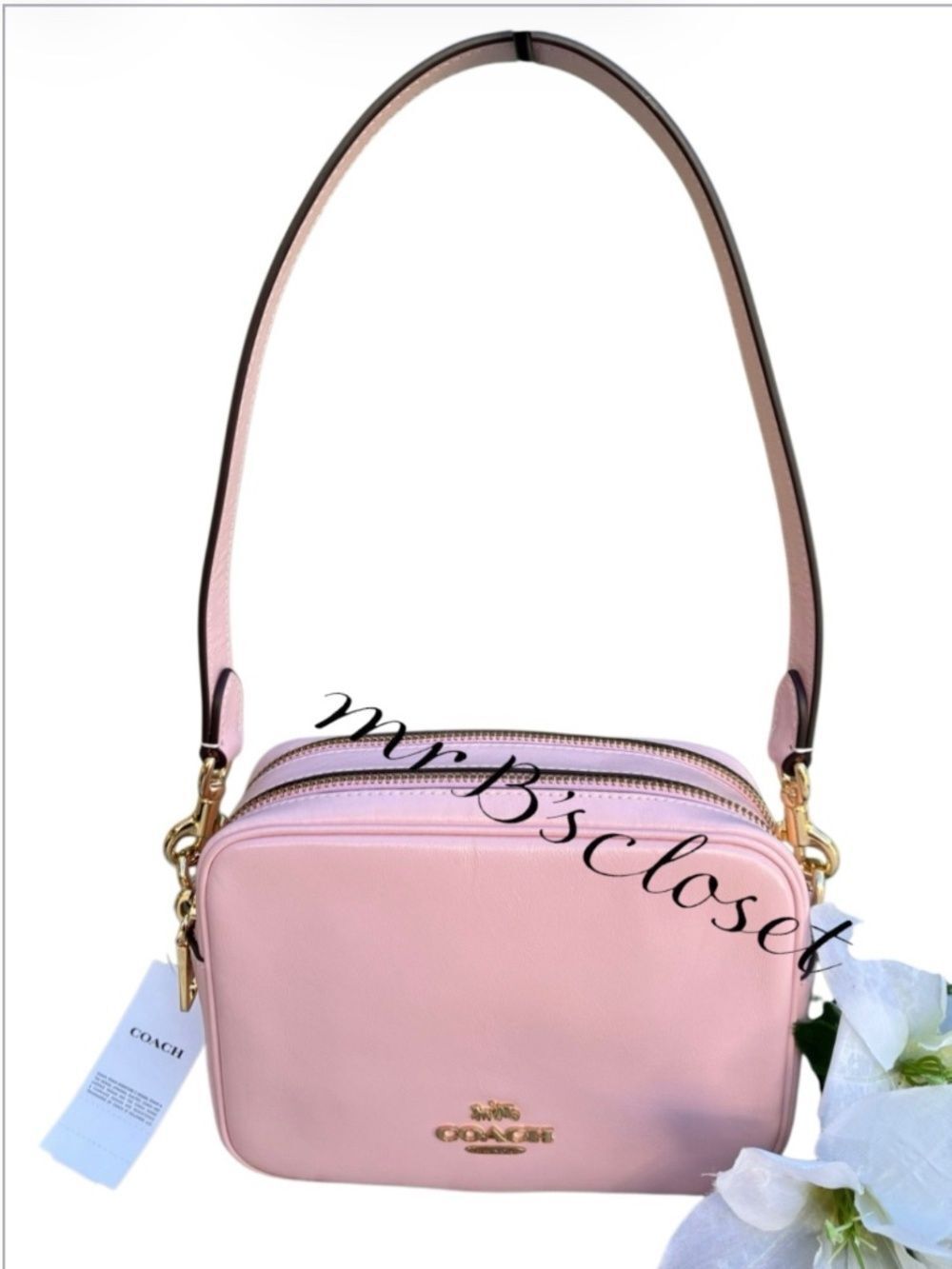 Coach Mini Carey Crossbody Bag In Light Pink Shiny Smooth Leather Purse